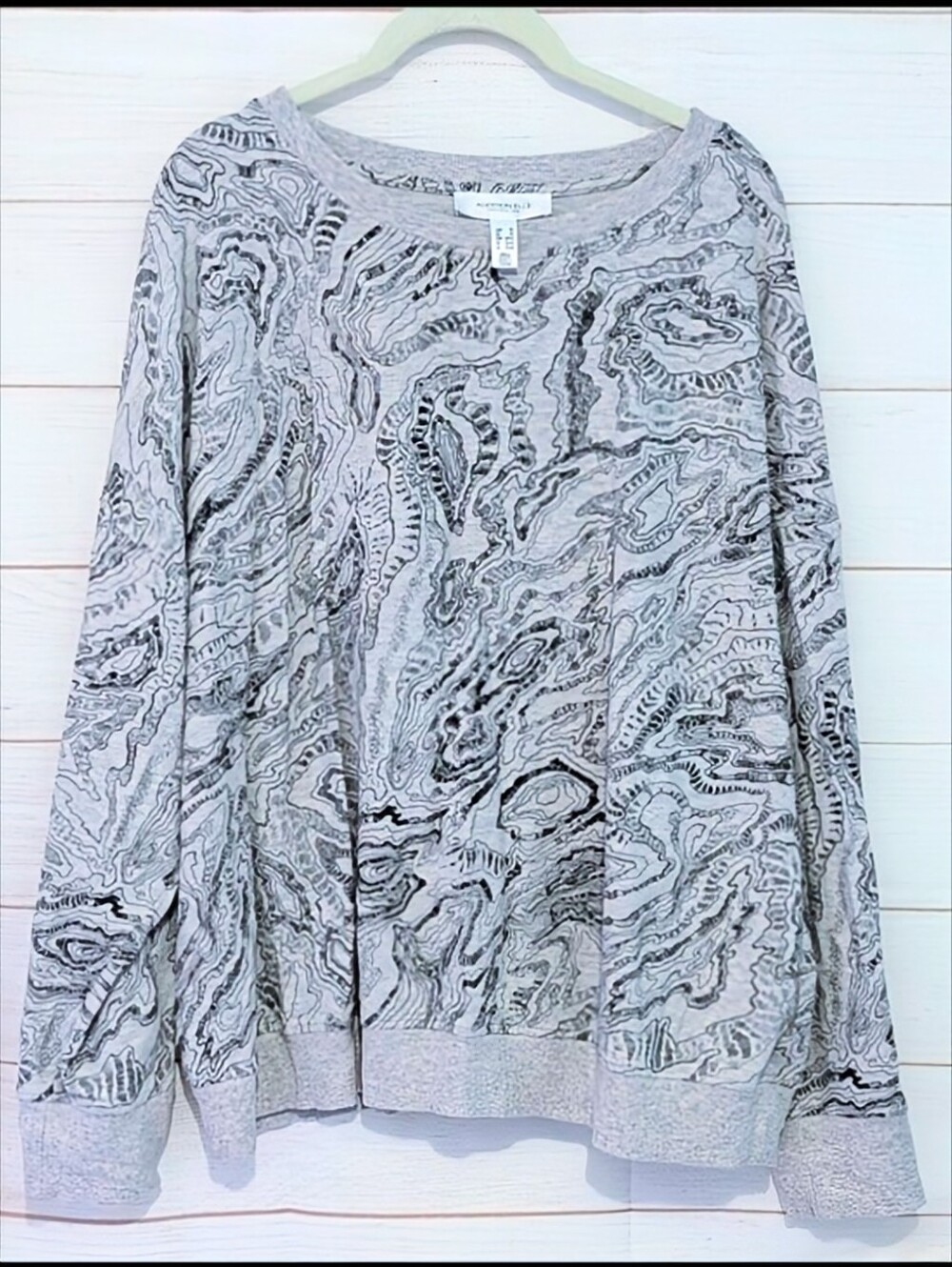 Addition Elle Gray Marbled-Print Scoop Neck Sweatshirt Plus Size 2X